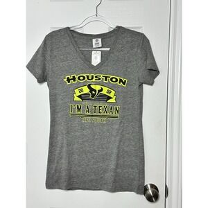 Houston Texans Women's Size Large V-Neck Fitted Gray T-shirt‎ Logo NFL NWT